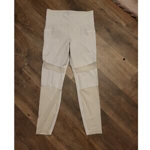 Athleta White Wide Waistband Mesh Panel Ankle Leggings M GUC Neutral